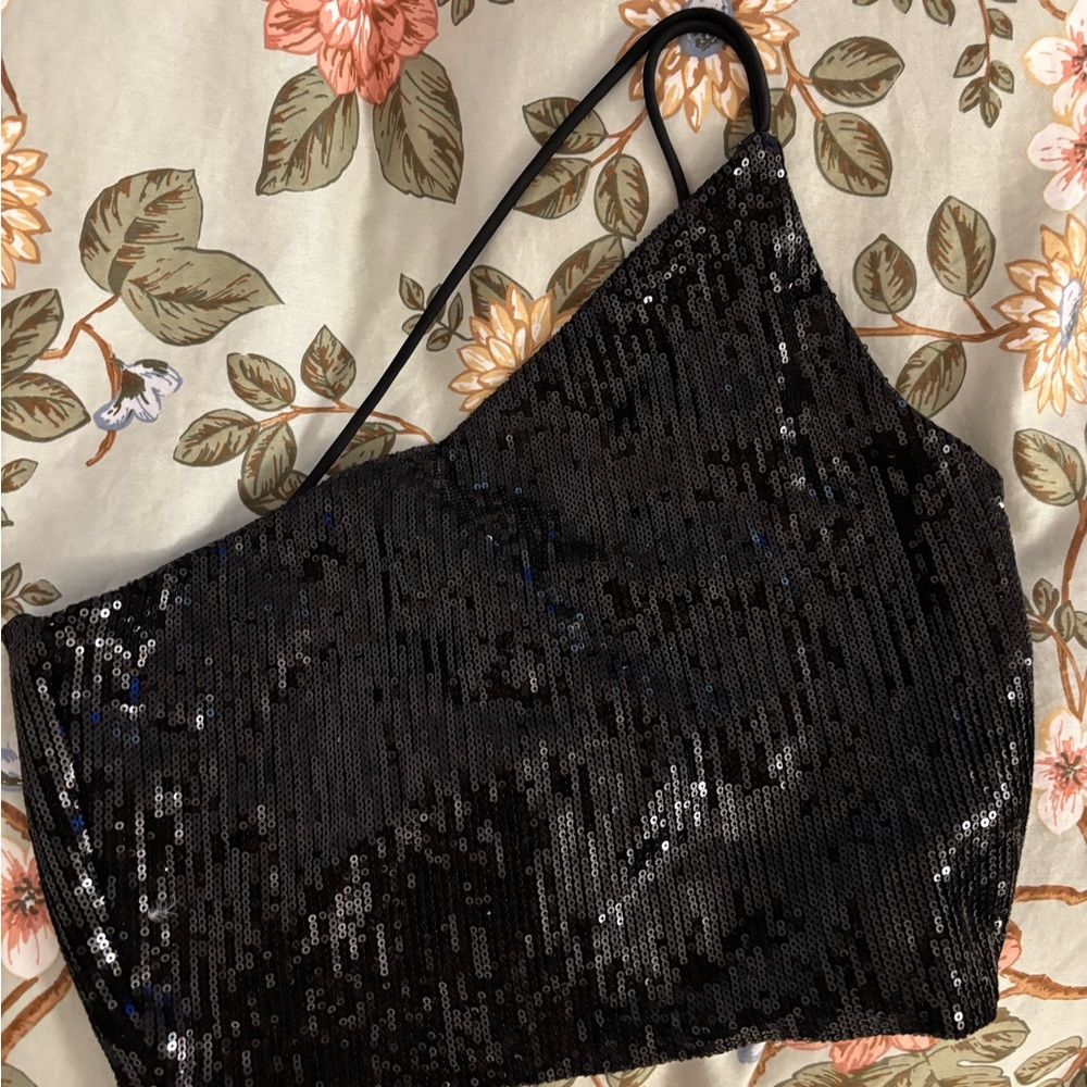 H&M Black Sequin Crop Top